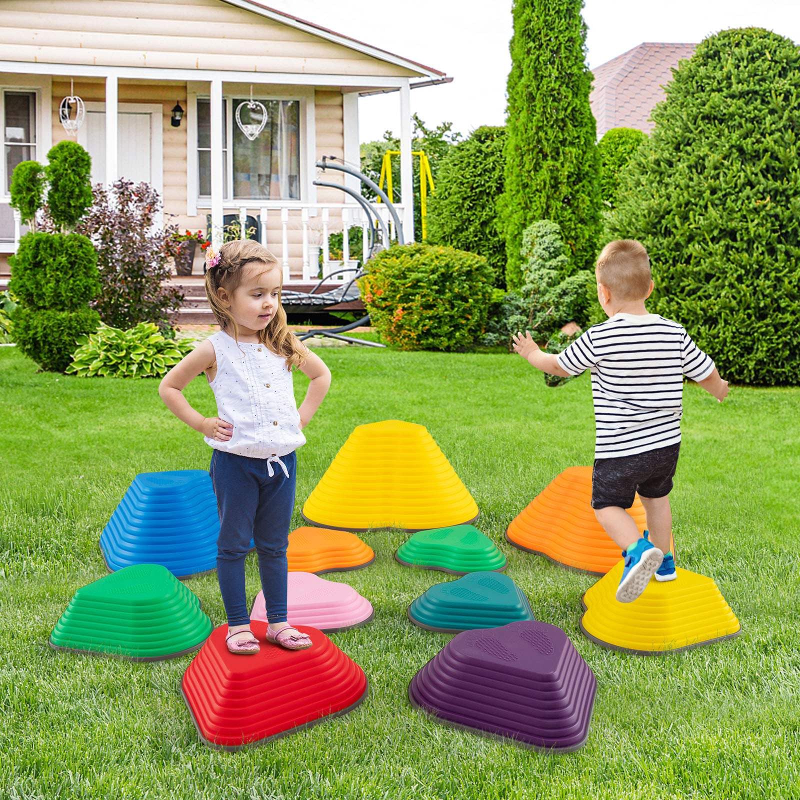 HONEY JOY 11Pcs Stepping Stones for Kids Indoor Outdoor Balance Training Blocks