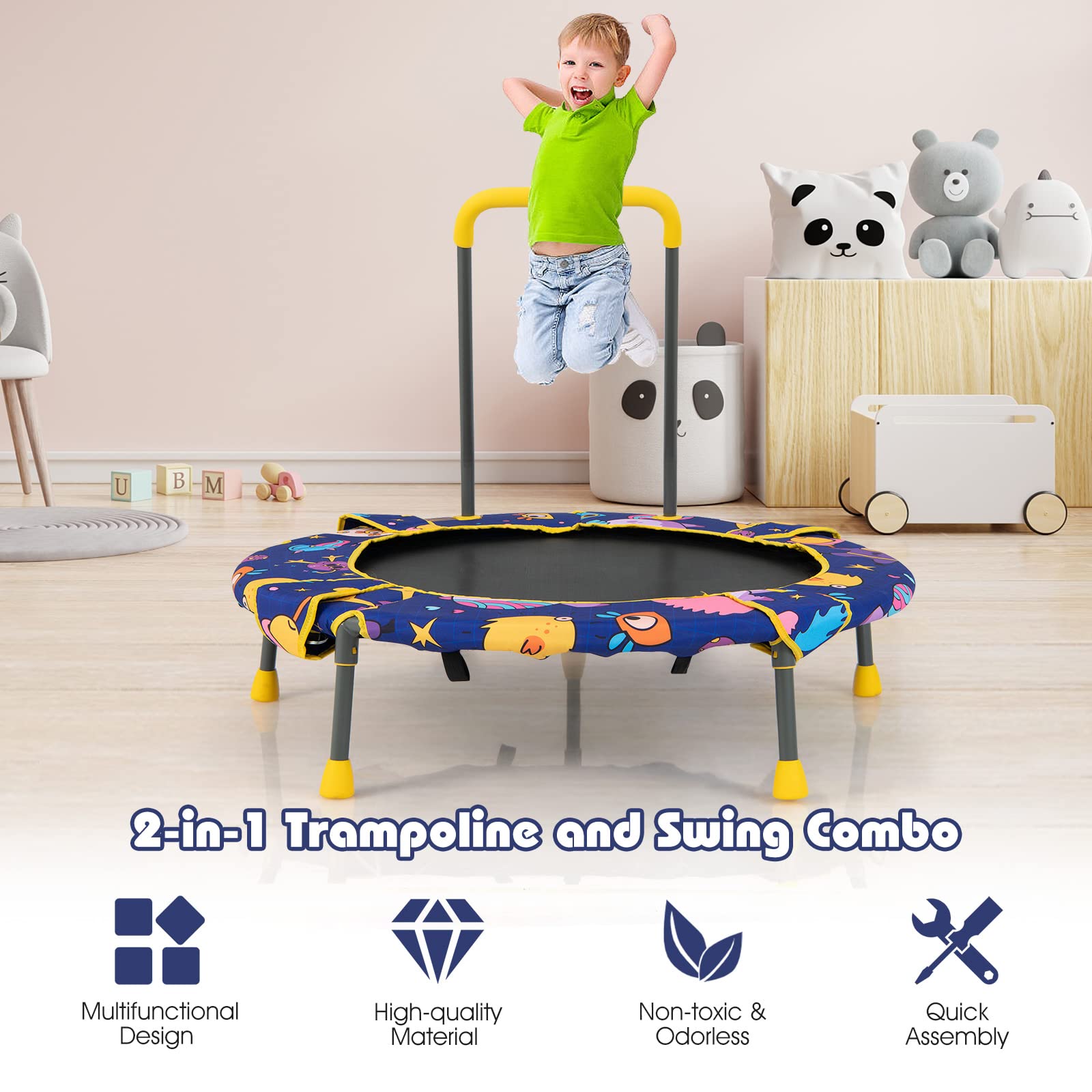 HONEY JOY 36" Kids Trampoline & Swing Set Convertible, 2 in 1 Kids Saucer Tree Swing, Toddler Fitness Rebounder