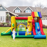 7-In-1 Inflatable Bounce House, Rainbow Jumping Castle w/Ball Pit, Double Slides (With 680W Blower)