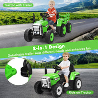 HONEY JOY Kids Ride On Car, 12V Electric Ride On Tractor with Trailer for Children, Electric Toy Car for Over 3 w/Remote Control