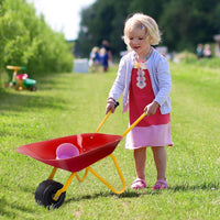 Kids Wheelbarrow, Children Steel Garden Wheelbarrow w/Non-Slip Handle, Wearable Wheels