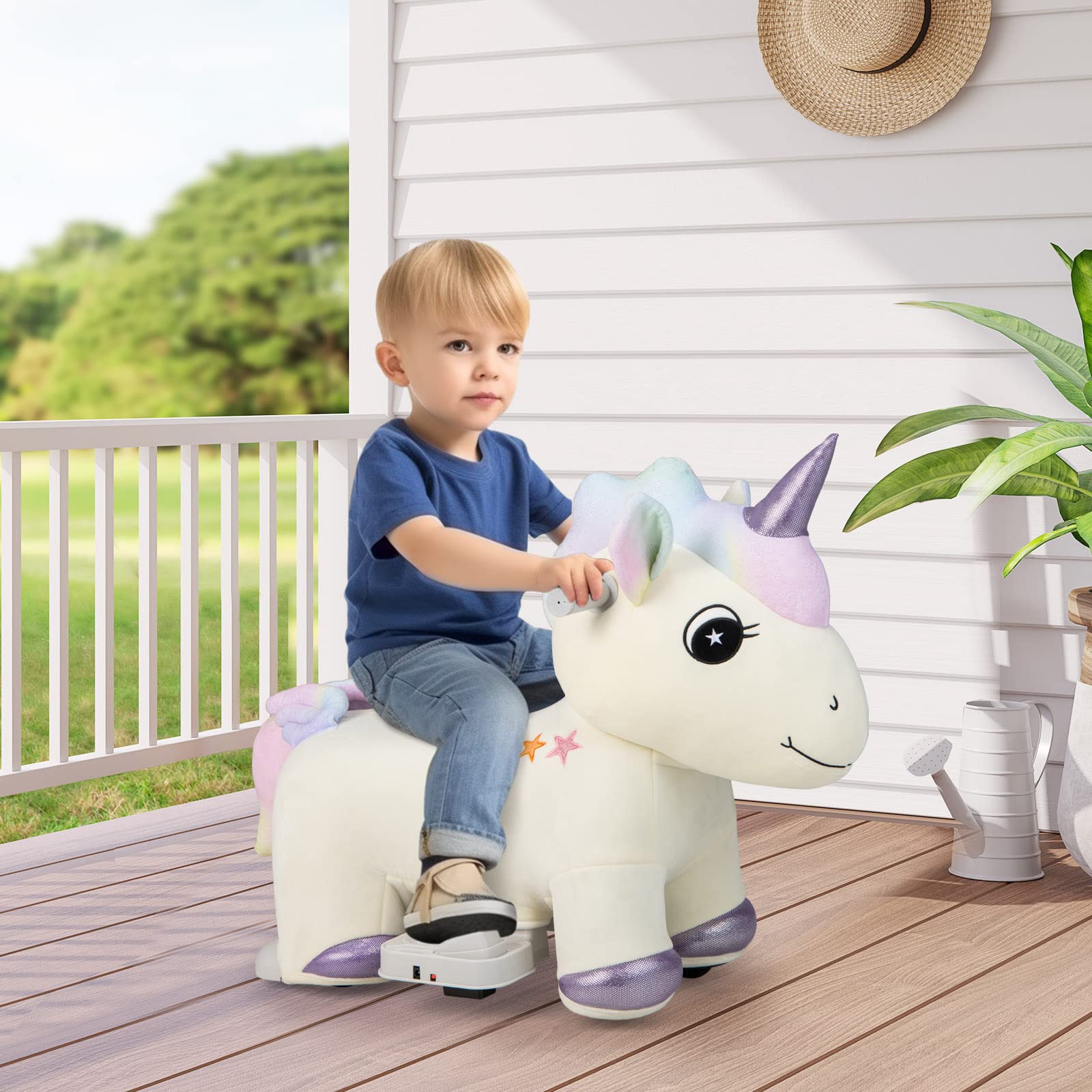 HONEY JOY Kids Ride On Toy, 6V Electric Unicorn Ride On Toy w/Anti-Slip Handlebars, Flexible Wheels & Foot Pedal