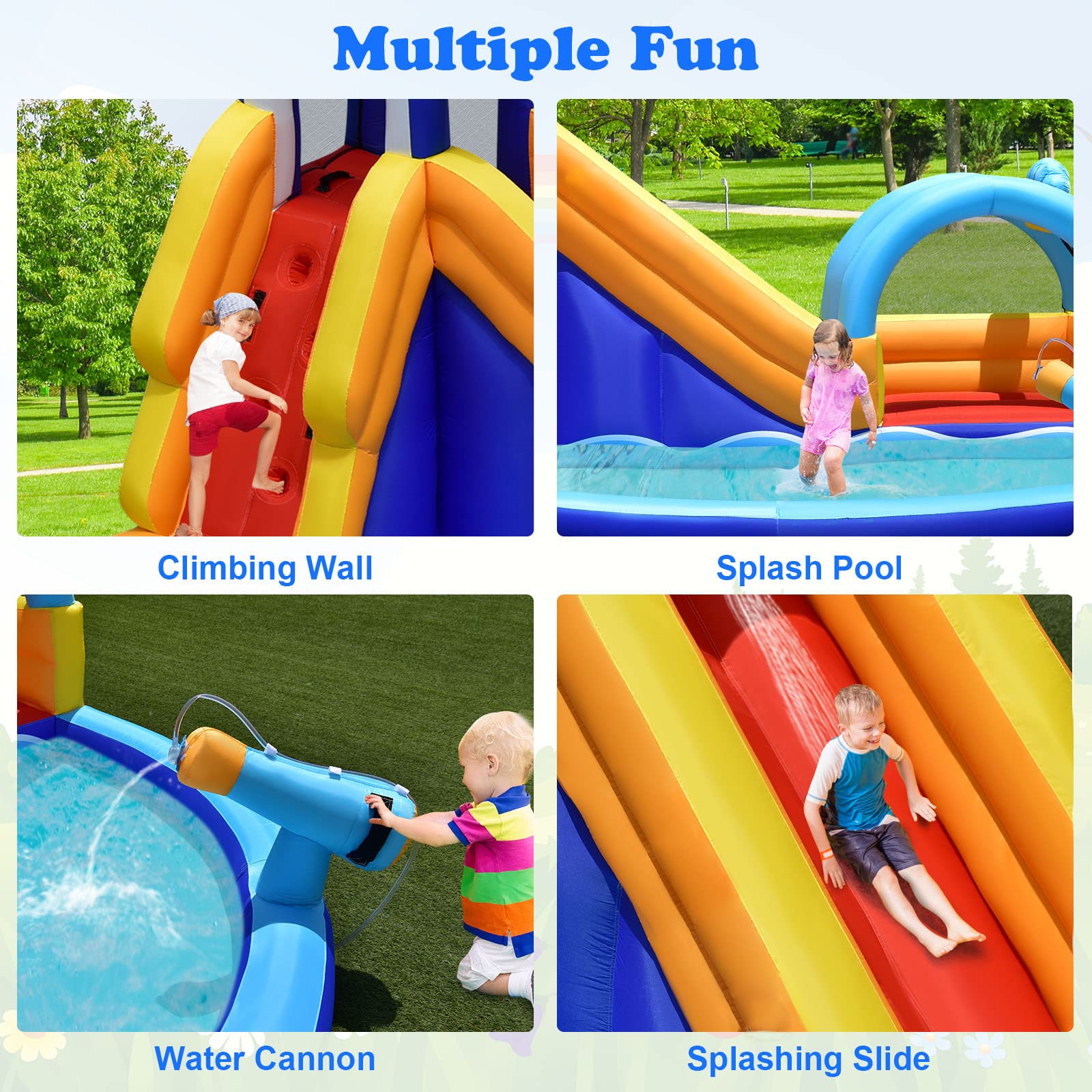 HONEY JOY Inflatable Water Slides, Shark Theme Bouncy House with Slide, Splash Pool