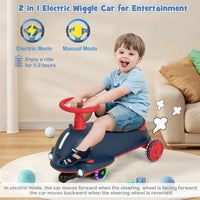 HONEY JOY 2 in 1 Kids Electric Wiggle Car, Ride On Drifting Wiggle Car for Children with Light up Wheels