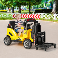 HONEY JOY Kids Electric Ride-On Car, 12V Electric Forklift with Remote Control & Gear Switches, Liftable Fork & Pallet