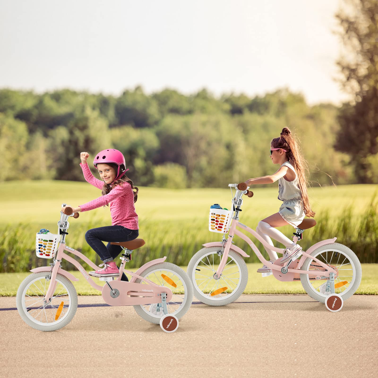 HONEY JOY Kids Bike, 18 Inch Boys Girls Bike for 3-8 Years w/Training Wheels, Adjustable Handlebar & Seat