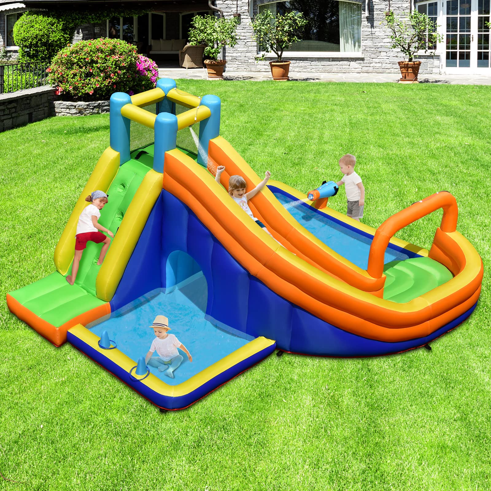 HONEY JOY Inflatable Water Slide, Bounce House w/Slide, Outdoor Jumping Park