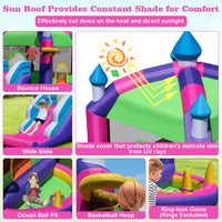 HONEY JOY Inflatable Bounce House, 5-in-1 Jumping Castle w/Sun Roof, Slide, Basketball Hoop