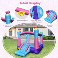 HONEY JOY Inflatable Jumping Castle, 3-in-1 Princess Theme Kids Bounce House w/Fun Slide, Basketball Rim (without Blower)