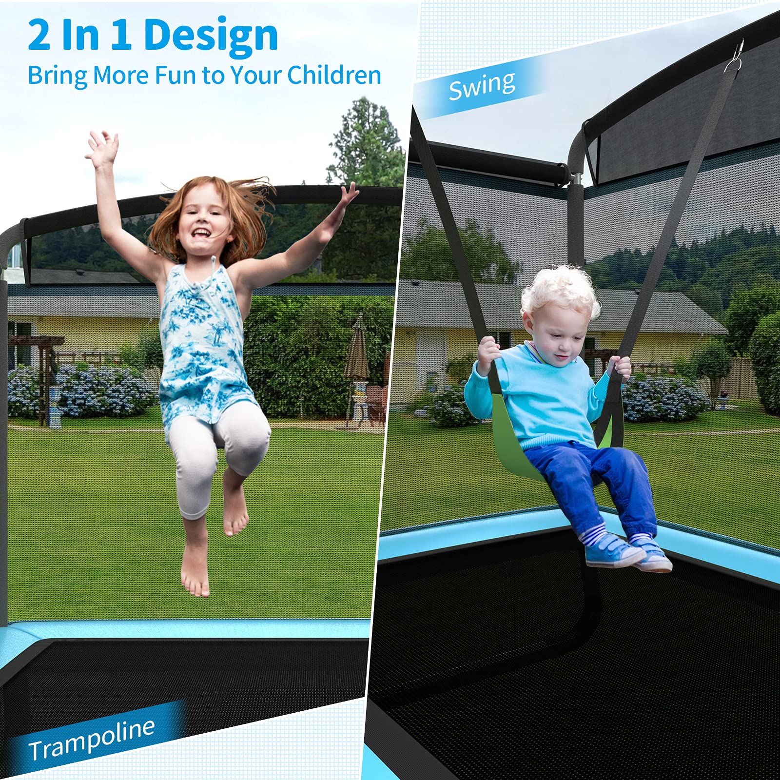 HONEY JOY 6FT Kids Recreational Trampoline, 2-in-1 Outdoor Toddler Trampoline w/Swing