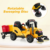 HONEY JOY Kids Electric Ride-On Car, 12V Street Sweeper Truck w/2 Rotating Brushes & 2 Removable Rubbish Bins