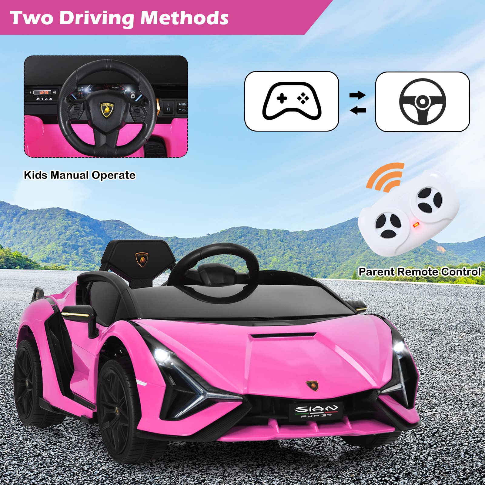 HONEY JOY Lamborghini Licensed Kids Ride On Car, Children Electric Ride-on Vehicle with Parent Remote Contro