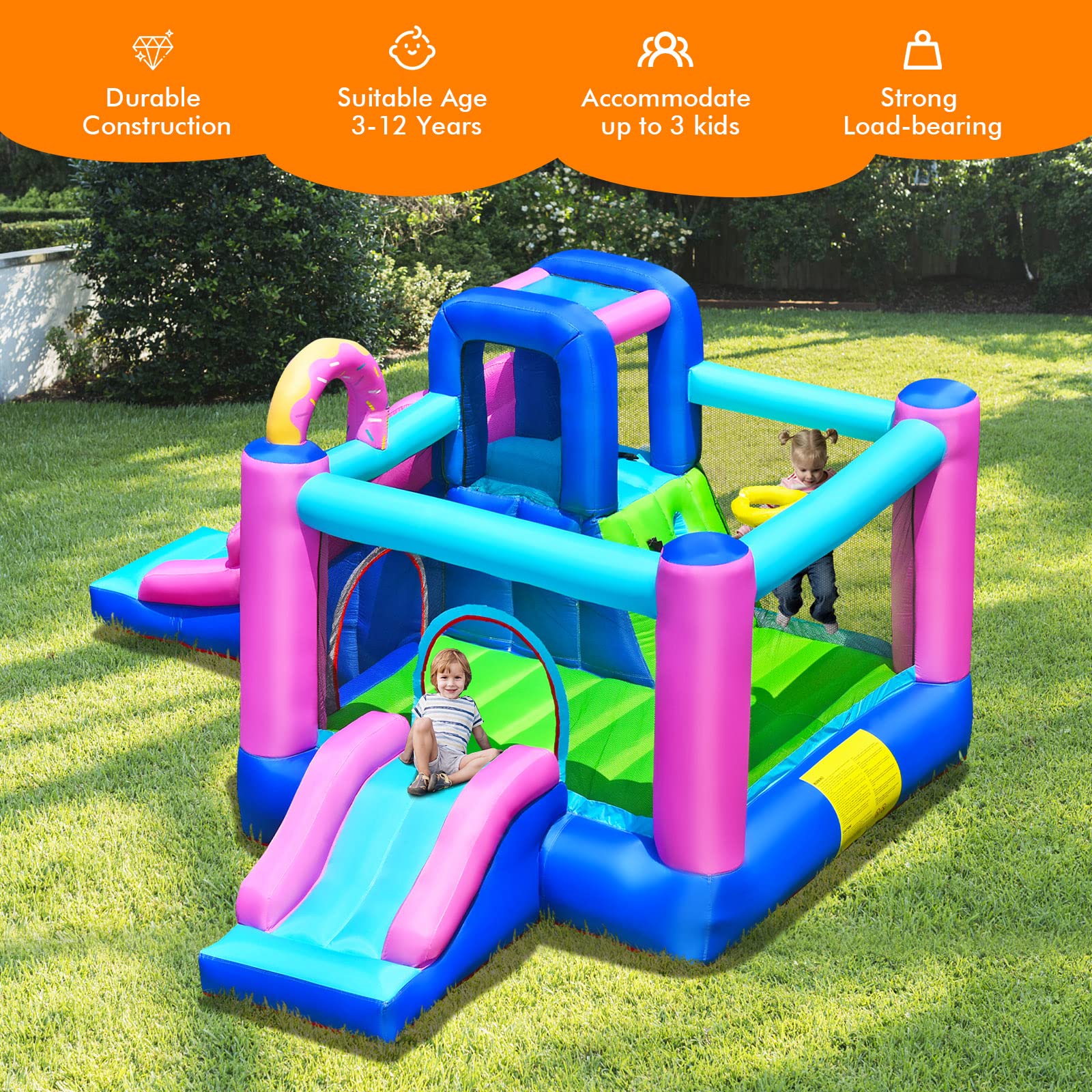 HONEY JOY Inflatable Bounce House, 5 in 1 Kids Jumper Bouncer w/2 Slides, Jumping Area