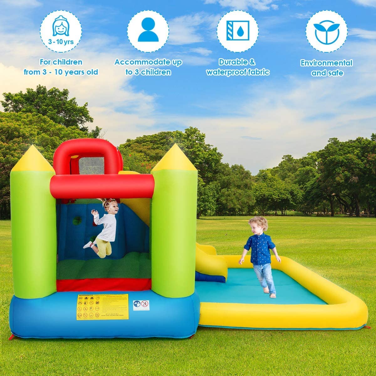 HONEY JOY Inflatable Water Slide, Indoor Outdoor Kids Water Bounce House Jumping Castle Combo