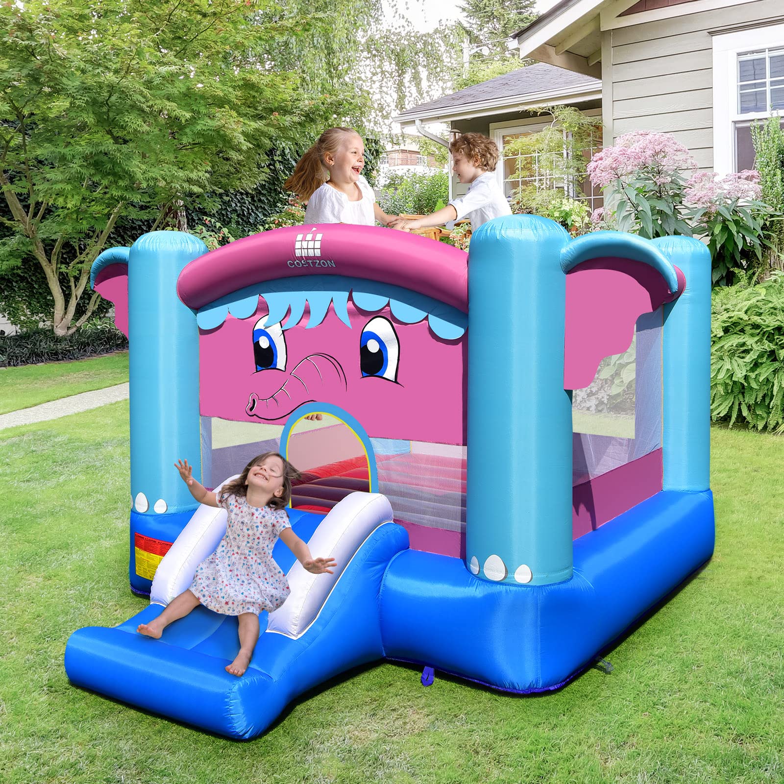 HONEY JOY Inflatable Bounce House, 3-in-1 Elephant Theme Kids Jumping Castle with Jumping Area(without Blower)