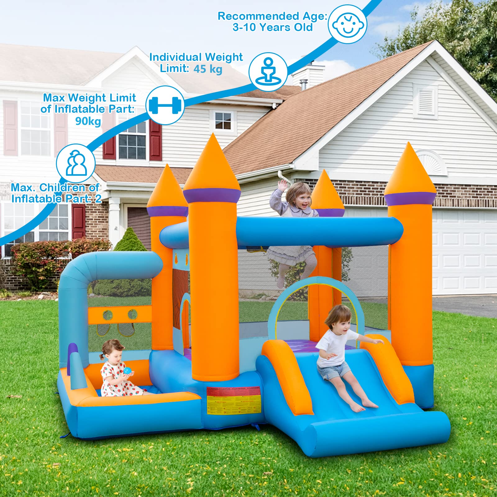 HONEY JOY Kids Inflatable Bounce House, Jumping Castle Bouncer for Children w/Ocean Ball Pool(with 680W Blower)