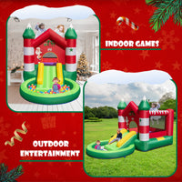 HONEY JOY Inflatable Bounce House, Christmas Themed Jumping Castle w/Slide, Trampoline(with 450W Blower)