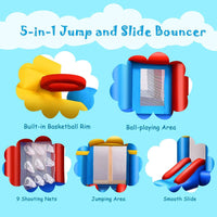 5-in-1 Inflatable Bounce House, Kids Jumper Bouncer w/Slide, Ball Shooting Area, 50 Ocean Balls