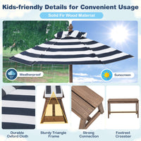 HONEY JOY Kids Picnic Table Bench Set, Wooden Kids Outdoor Furniture with Umbrella, Sponge Cushions