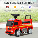 HONEY JOY Kids Ride On Car, Benz Licensed Fire Engine w/Storage Space, Steering Wheel, Backrest, Red