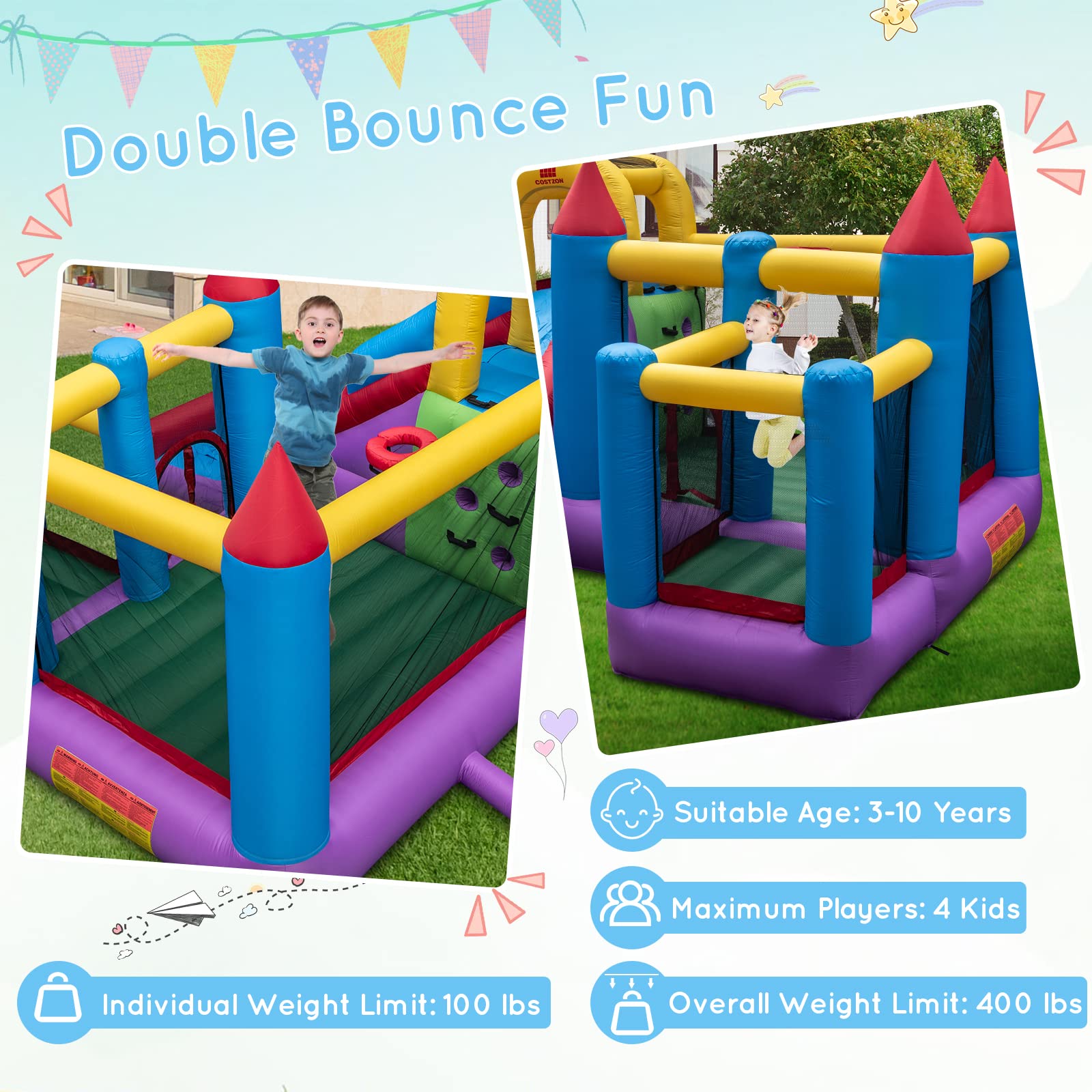 Inflatable Bounce House, Jumping Castle for Kids w/ Slide