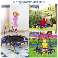 HONEY JOY 36" Kids Trampoline & Swing Set Convertible, 2 in 1 Kids Saucer Tree Swing, Toddler Fitness Rebounder