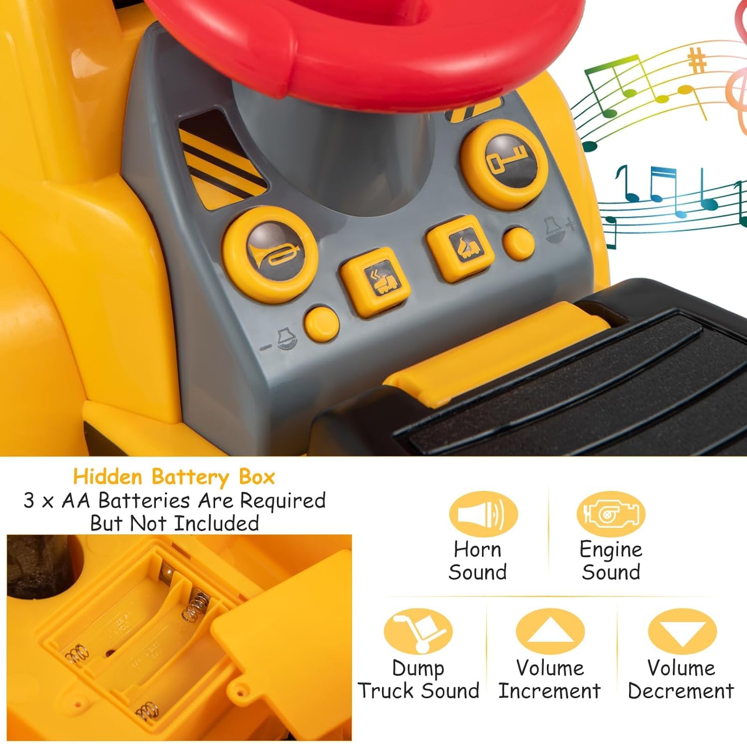 HONEY JOY Kids Ride on Excavator, Construction Digger Pulling Cart with Helmet, 3 Toy Stones