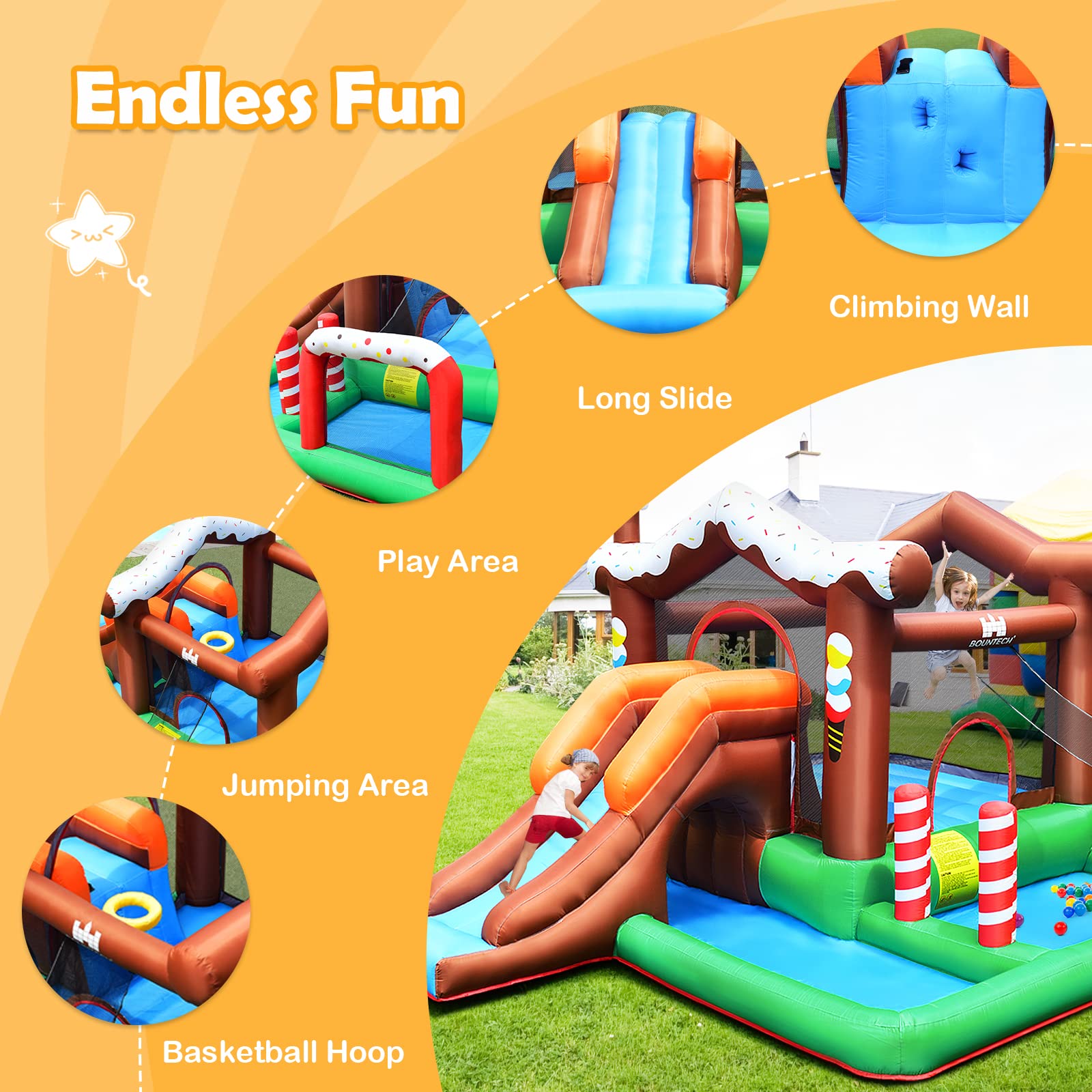 HONEY JOY Inflatable Bounce House, Jumping Castle Snow Bounce House for Kids (with 450W Blower)