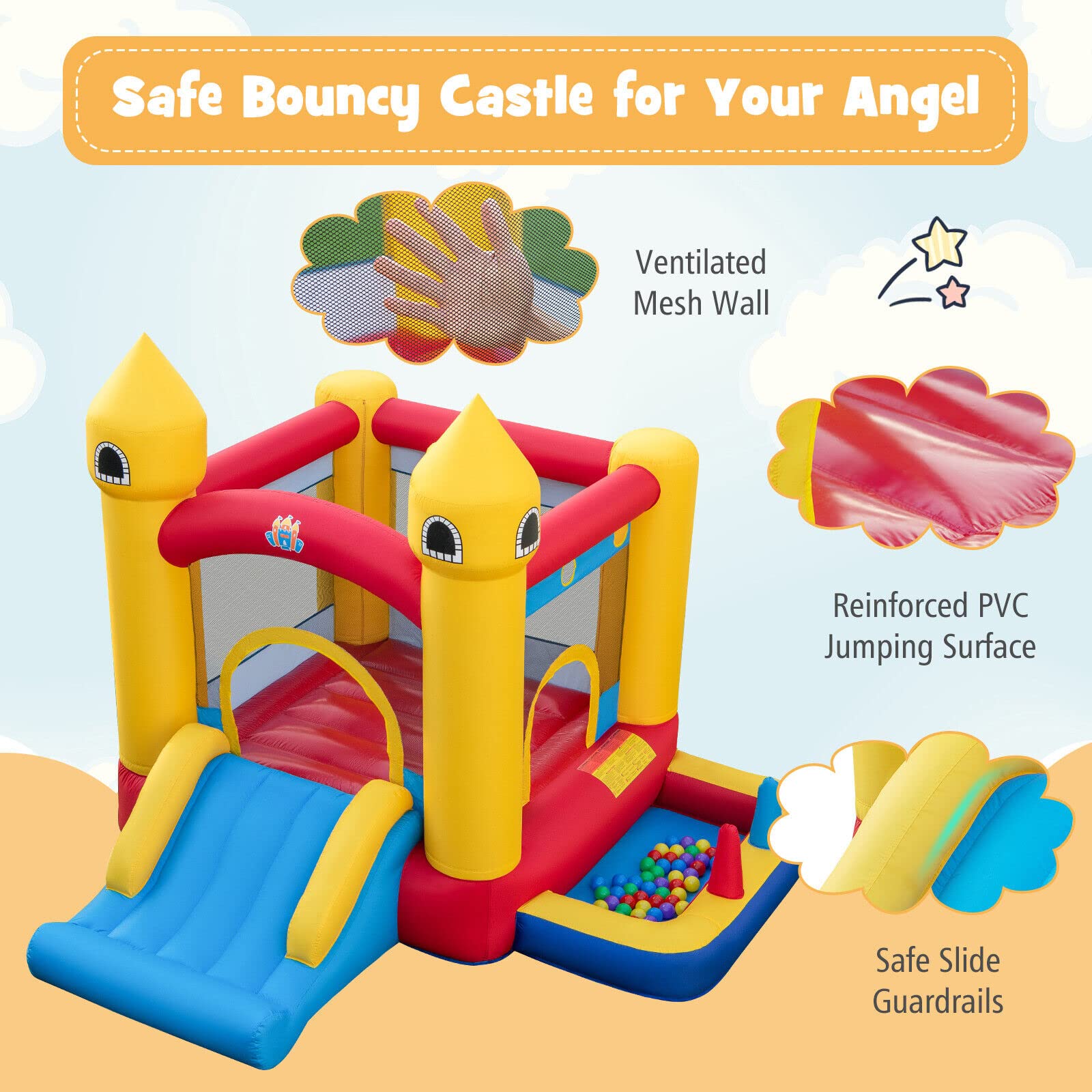 HONEY JOY Kids Inflatable Bounce House, 6-in-1 Indoor Outdoor Children Jumping Castle