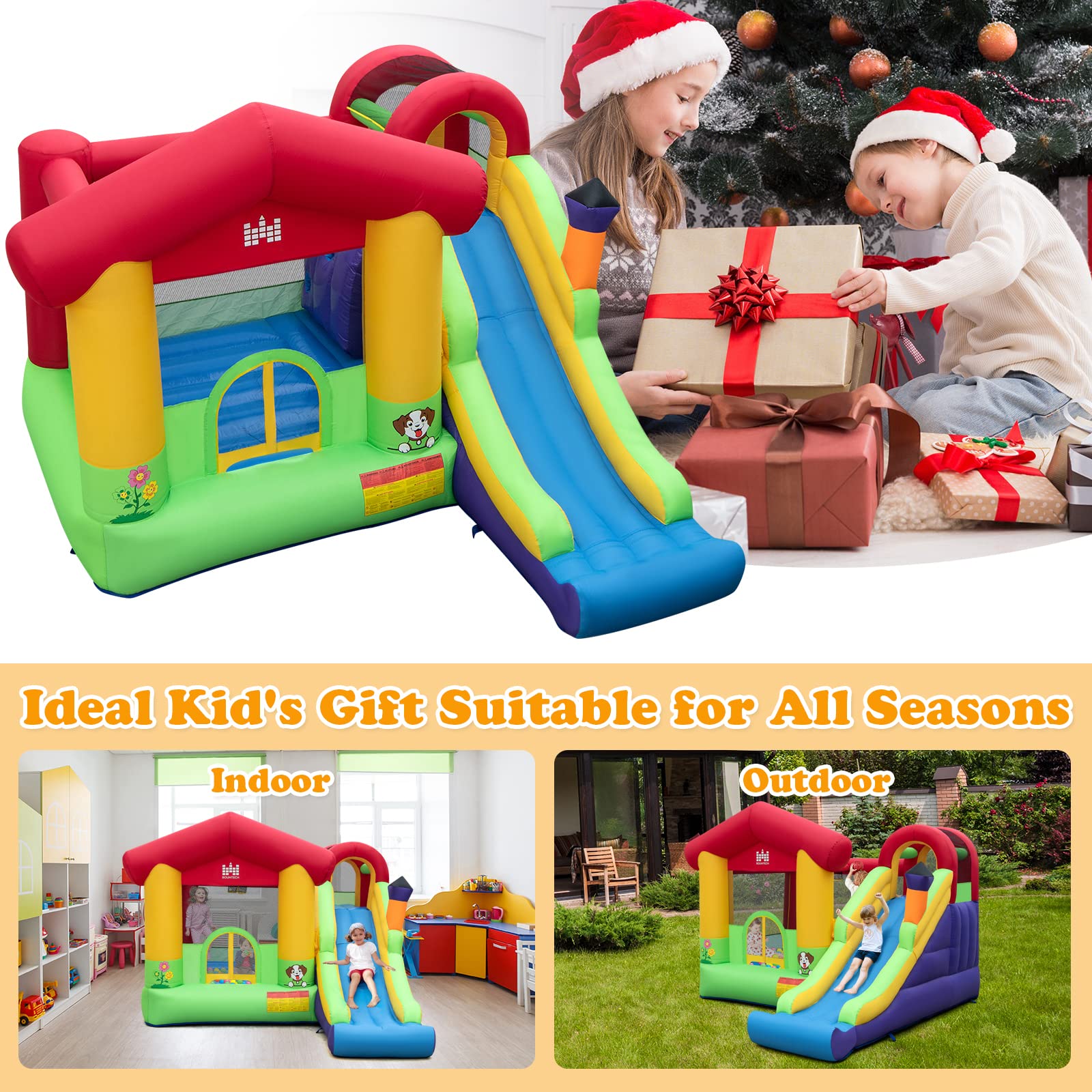 HONEY JOY Inflatable Bounce House, Jumping Castle for Kids w/Climbing Wall, Slide (with 680W Blower)