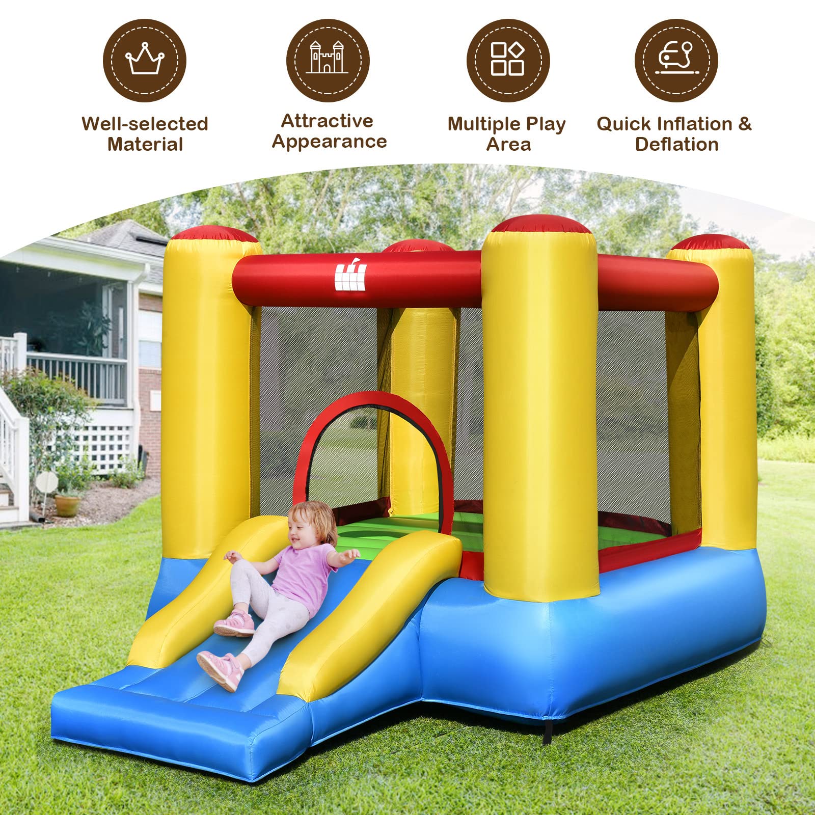 HONEY JOY Kids Inflatable Bounce House, Jumping Castle w/Mesh Wall