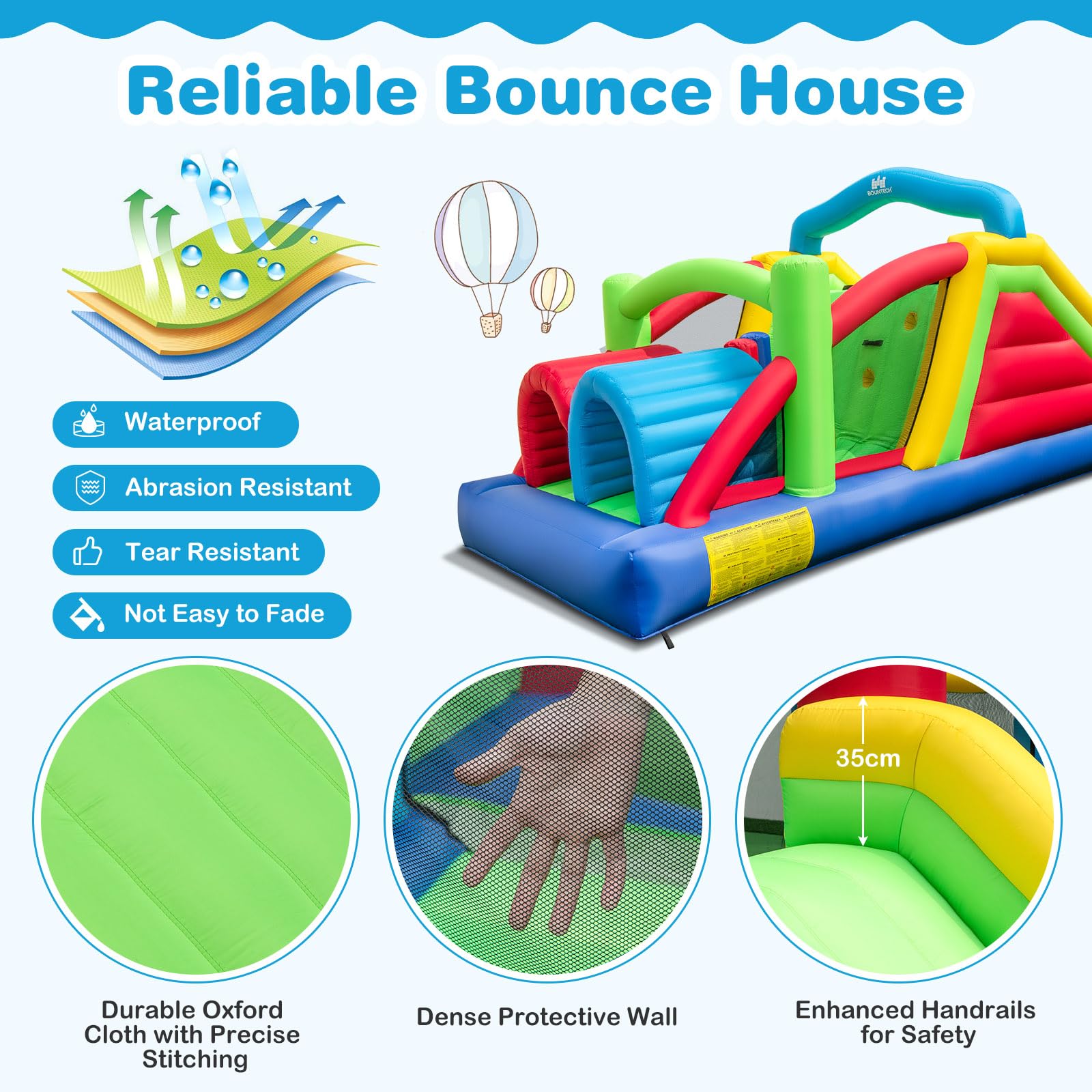 HONEY JOY Inflatable Obstacle Course Bounce House, Kids Sectional Blow up Castle with Dual Slides (Without Blower/With 680W Blower)