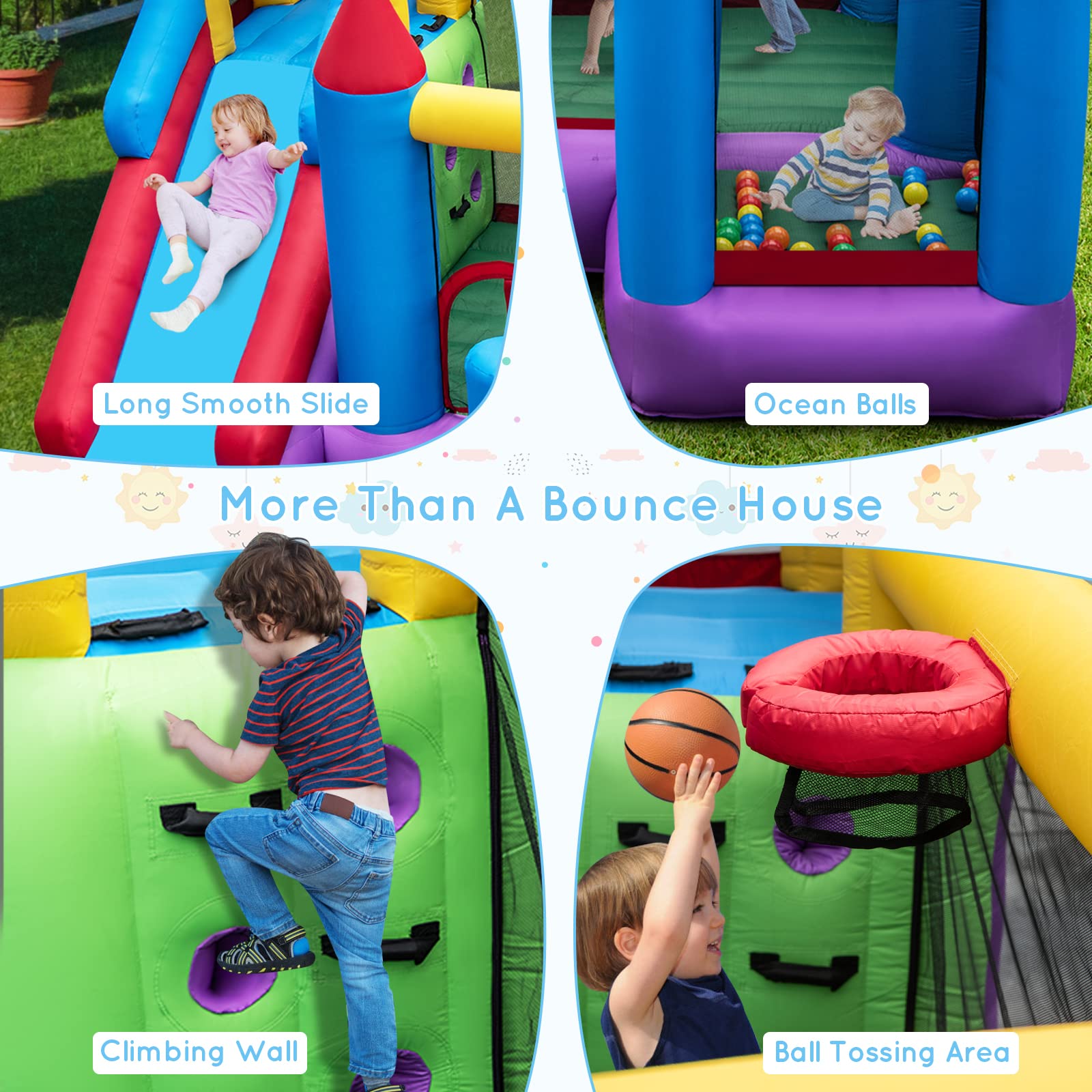 Inflatable Bounce House, Jumping Castle for Kids w/ Slide