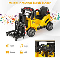 HONEY JOY Kids Electric Ride-On Car, 12V Electric Forklift with Remote Control & Gear Switches, Liftable Fork & Pallet