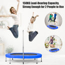 HONEY JOY Double Trampoline for 2 Kids, Children Foldable Jumping Fitness Trampoline w/Adjustable Handrail & Safety Pad