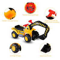 HONEY JOY Kids Ride On Excavator, Outdoor Digger Scooper Pulling Cart W/Safety Helmet Horn Underneath Storage