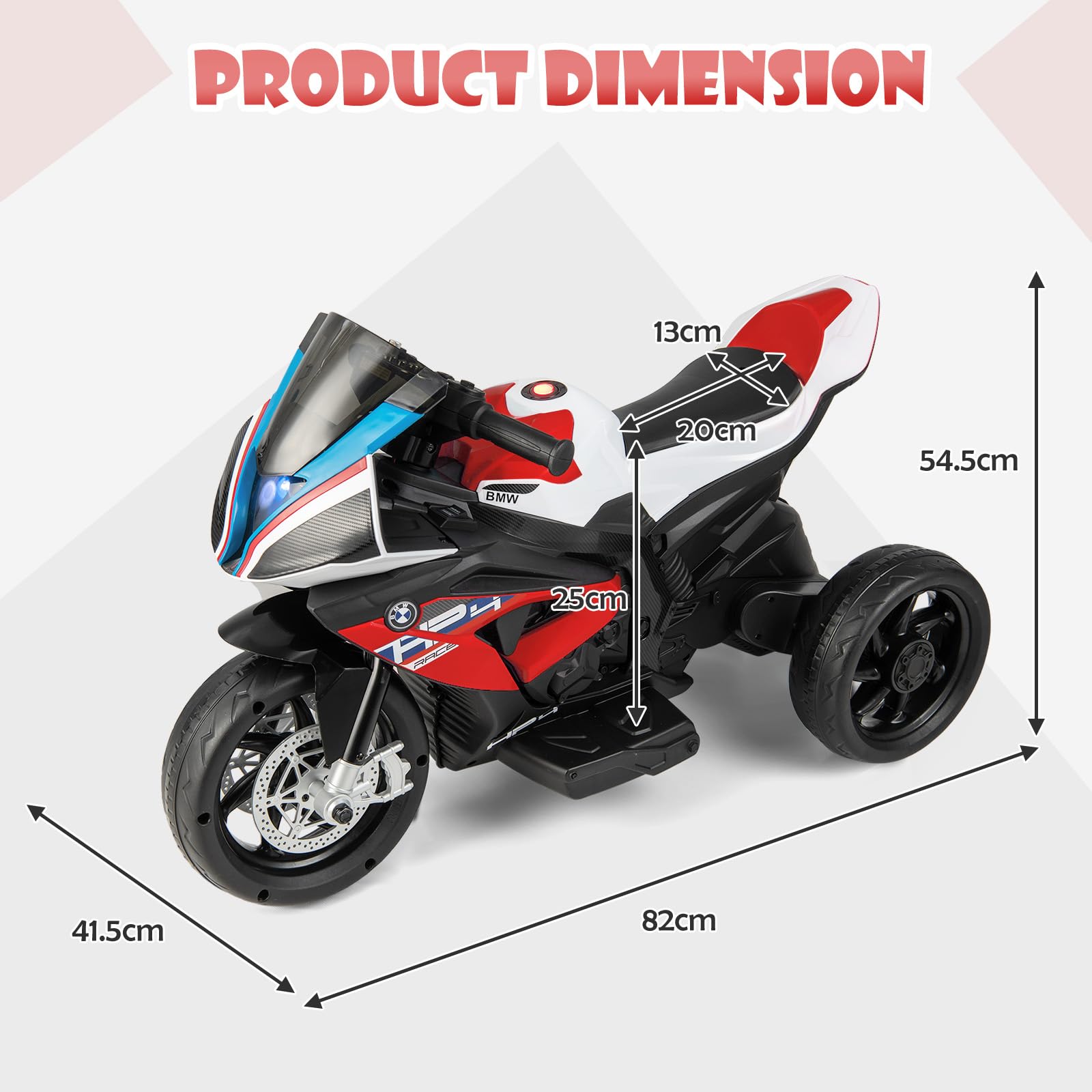 HONEY JOY Licensed BMW 12V Kids Ride on Motorcycle Electric Ride on Toy 3 Wheels