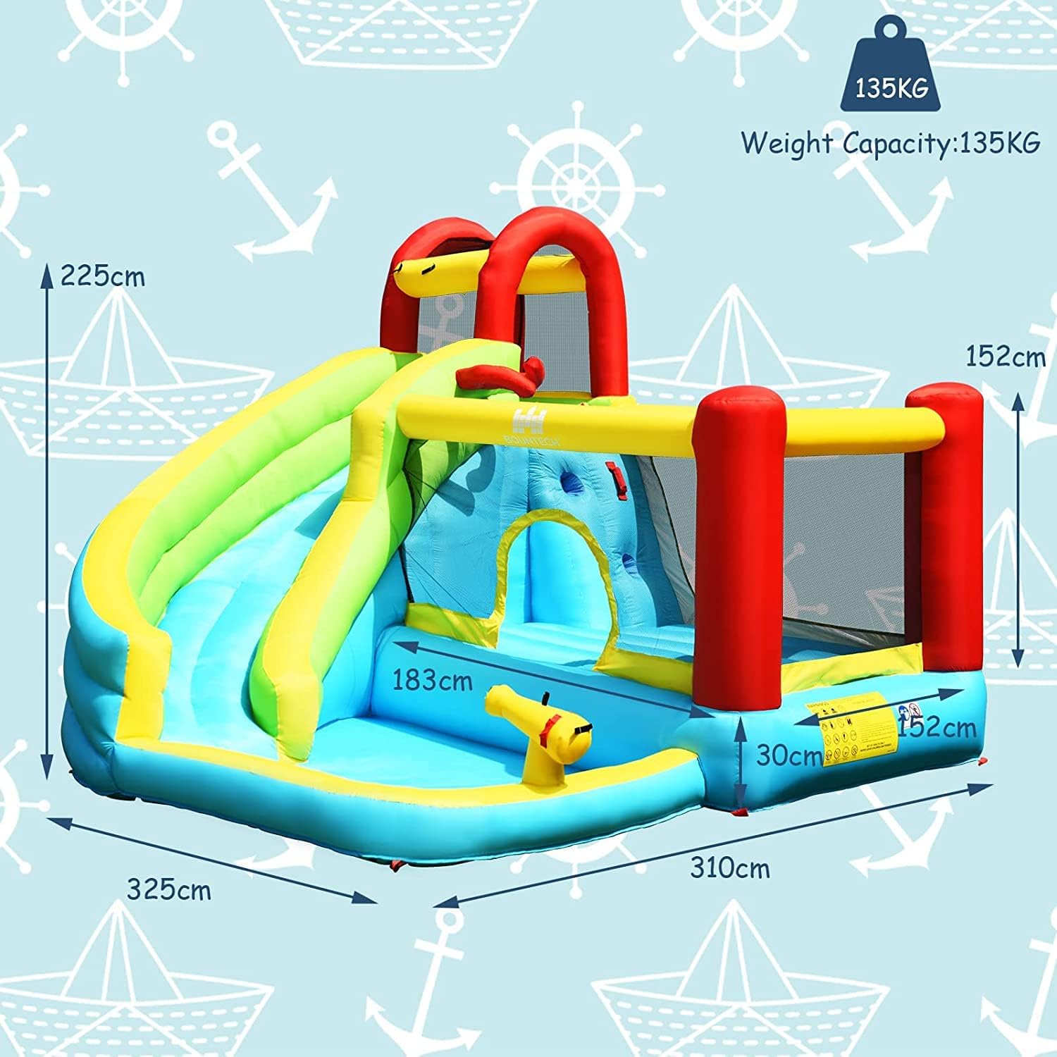 HONEY JOY Inflatable Water Slide Bounce House, 6 in 1 Kids Jumping Castle Water ParkBlow up Kids Water Slides for Backyard