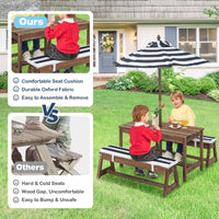 HONEY JOY Kids Picnic Table Bench Set, Wooden Kids Outdoor Furniture with Umbrella, Sponge Cushions