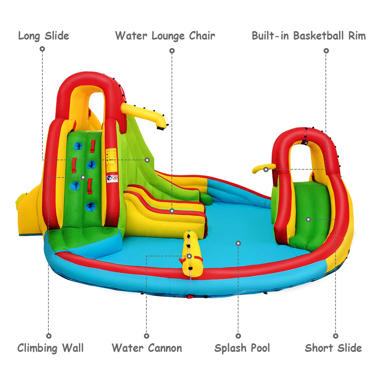 Costway Inflatable Water Park Jumping Castle, Kids Jumping Bounce House w/ 680W Air Blower