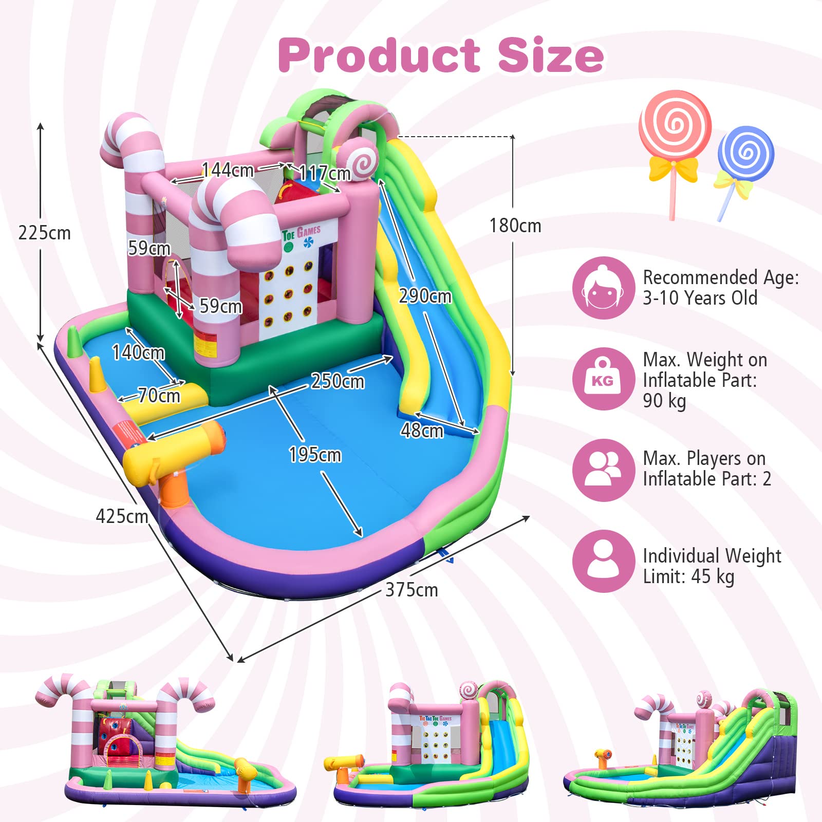 HONEY JOY Inflatable Water Slide, Wet Dry Inflatable Water Park Jumping Castle w/Long Slide, Splash Pool