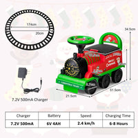 HONEY JOY Ride on Train Track, 6V Electric Ride on Train with Tracks, Storage Seat, Flashing Lights & Music