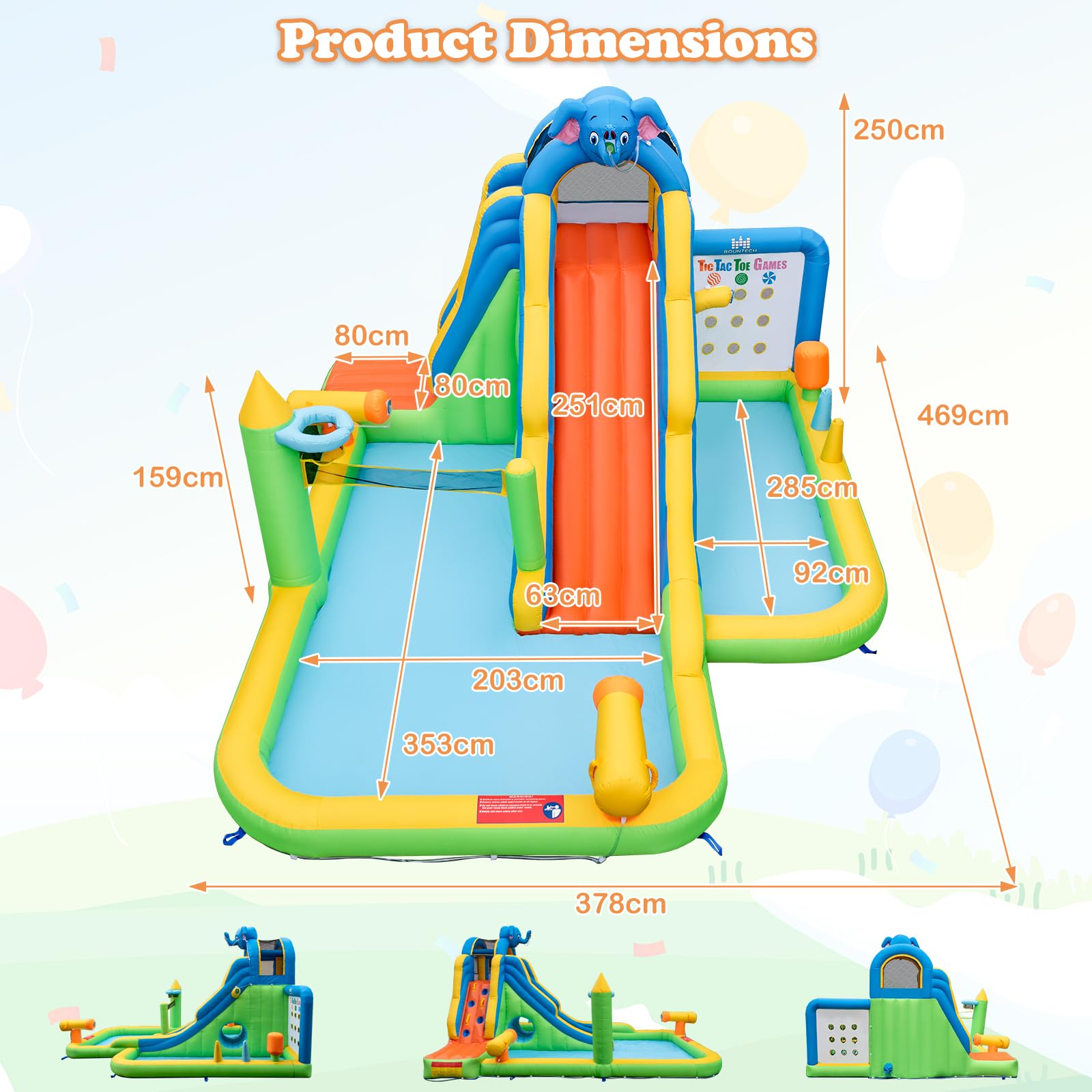 HONEY JOY Inflatable Water Slide, 9-in-1 Water Park Jumping Castle W/Ring-toss Game