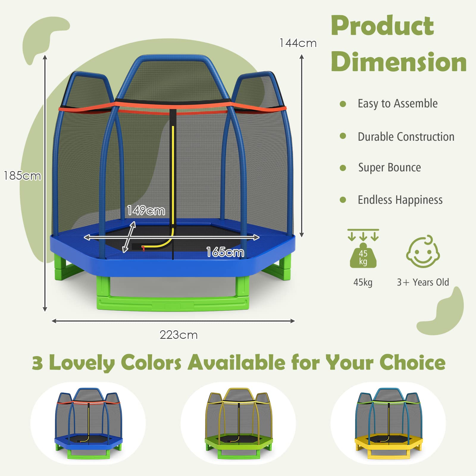 HONEY JOY 7FT Kids Trampoline w/Safety Enclosure Net & Spring Pad