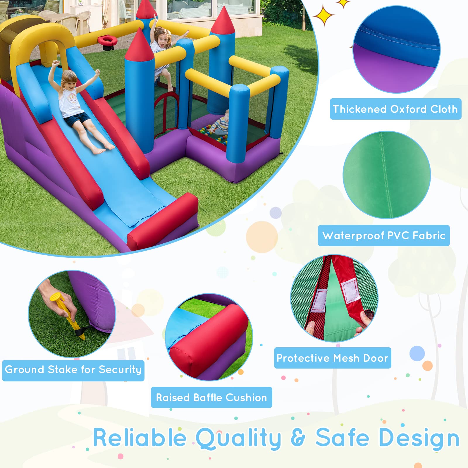 Inflatable Bounce House, Jumping Castle for Kids w/ Slide