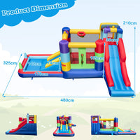 Inflatable Bounce House, Backyard Kids Jumping Castle w/2 Slides, Basketball Hoop, Ball Pool