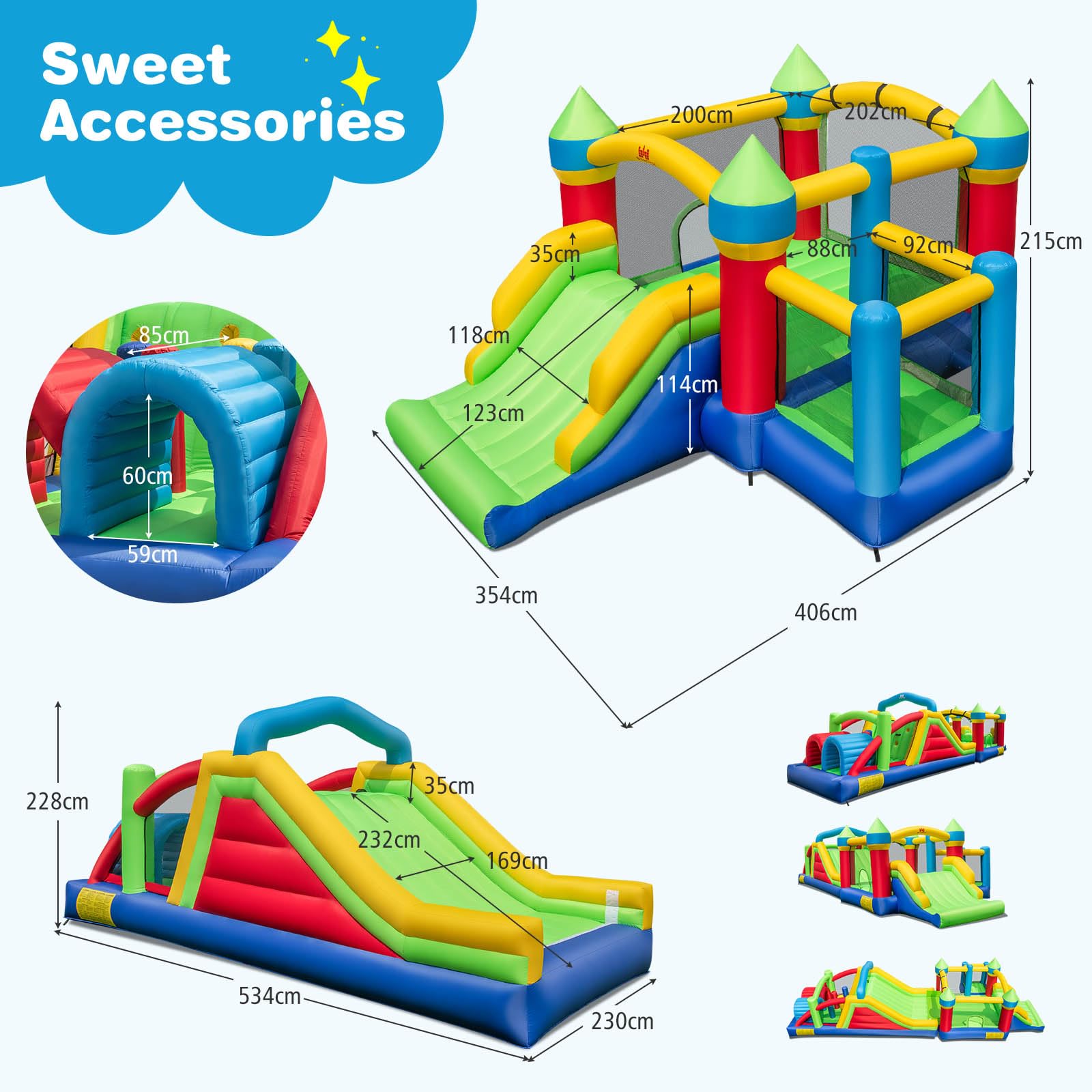 HONEY JOY Inflatable Obstacle Course Bounce House, Kids Sectional Blow up Castle with Dual Slides (Without Blower/With 680W Blower)