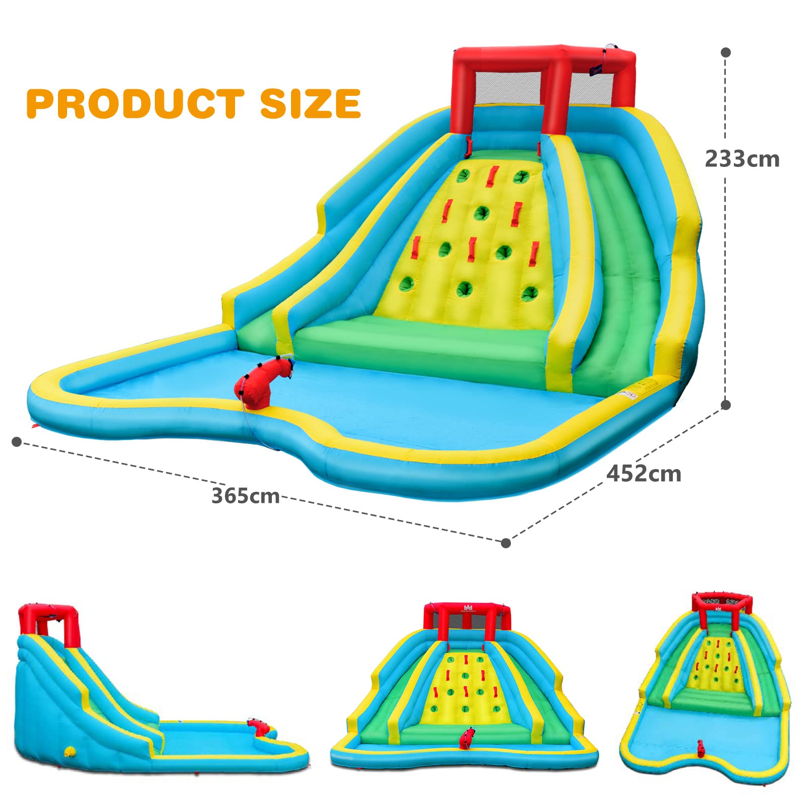 HONEY JOY Inflatable Water Slide, 452 x 365 x 233CM Giant Water Park for Kids w/Double Long Slides(with 680W Blower)