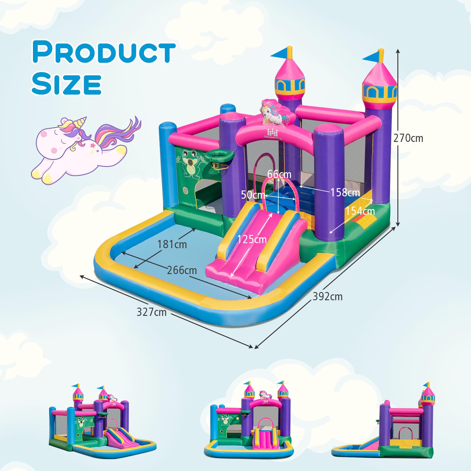 HONEY JOY Inflatable Bounce House, Colorful Kids Jumping Castle with Slide