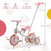 HONEY JOY 4-in-1 Toddler Tricycle, Kids Training Balance Bike w/Adjustable Parent Handle